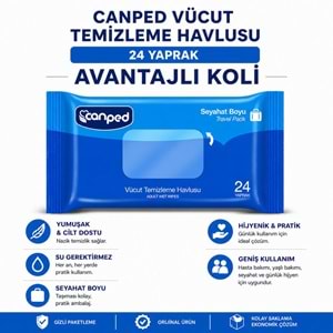 Canped Yetişkin Vücut Temizleme Islak Mendil Havlu 24 Yaprak Seyahat Boy 144 Lü Set (3456 Yaprak)