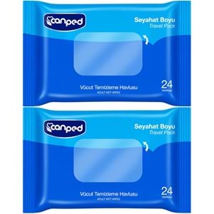 Canped Yetişkin Vücut Temizleme Islak Mendil Havlu 24 Yaprak Seyahat Boy 2 Li Set (48 Yaprak)