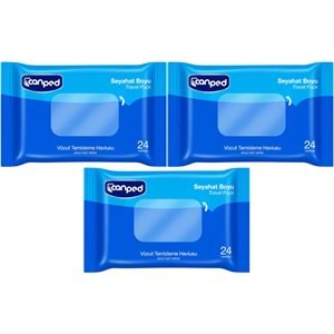 Canped Yetişkin Vücut Temizleme Islak Mendil Havlu 24 Yaprak Seyahat Boy 3 Lü Set (72 Yaprak)