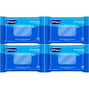 Canped Yetişkin Vücut Temizleme Islak Mendil Havlu 24 Yaprak Seyahat Boy 4 Lü Set (96 Yaprak)