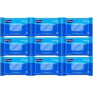 Canped Yetişkin Vücut Temizleme Islak Mendil Havlu 24 Yaprak Seyahat Boy 9 Lı Set (216 Yaprak)