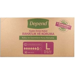 Depend Emici Külot Yetişkin Bezi Large - Büyük Kadın 180 Adet (6PK*30)
