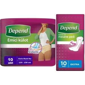 Depend Emici Külot Lohusa Pedi XL - Extra Büyük - Kadın (10 Adet)+Mesane Pedi Kadın Ekstra (10 Lu)