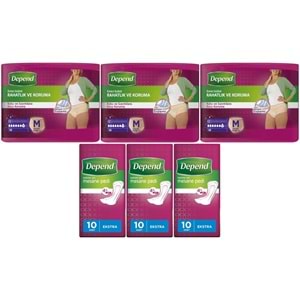 Depend Emici Külot Lohusa Pedi M - Medium - Kadın (10 Lu) + Mesane Pedi Kadın Ekstra (10 Lu) 6 Lı Set