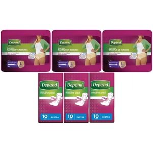 Depend Emici Külot Lohusa Pedi Large - Büyük Kadın (10 Lu)+Mesane Pedi Kadın Ekstra (10 Lu) 6 Lı Set