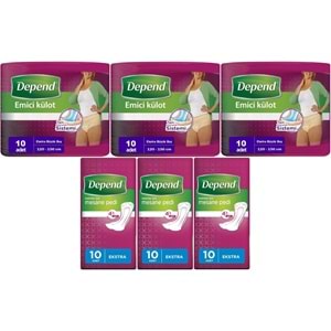 Depend Emici Külot Lohusa Pedi XL - Kadın (10 Adet)+Mesane Pedi Kadın Ekstra (10 Lu) 6 Lı Set