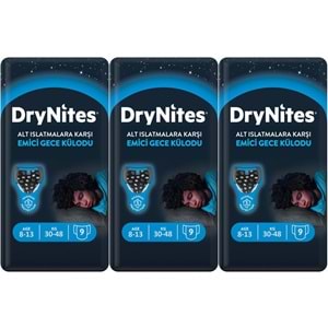 Drynites Emici Gece Külodu/Külot Bez Erkek 8-13 Yaş 30-48KG Large 27 Adet 3PK*9 AltIslatmalara Karşı