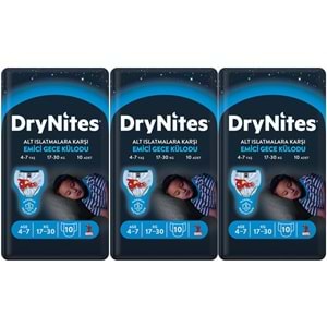 Drynites Emici Gece Külodu/Külot Bez Erkek 4-7 Yaş 17-30KG Small 30Adet 3PK*10 Alt Islatmalara Karşı