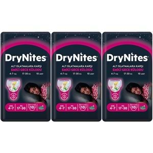 Drynites Emici Gece Külodu/Külot Bez Kız 4-7 Yaş 17-30 KG Large 30 Adet 3PK*10 Alt Islatmalara Karşı