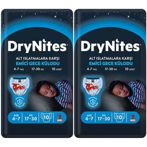 Drynites Emici Gece Külodu/Külot Bez Erkek 4-7 Yaş 17-30KG Small 20Adet 2PK*10 Alt Islatmalara Karşı