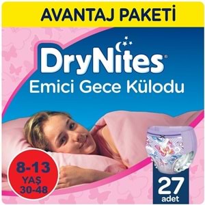 Drynites Emici Gece Külodu/Külot Bez Kız 8-13 Yaş 30-48KG Large 81 Adet 9PK*9 Alt Islatmalara Karşı