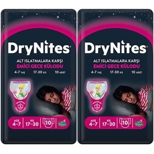 Drynites Emici Gece Külodu/Külot Bez Kız 4-7 Yaş 17-30 KG Large 20 Adet 2PK*10 Alt Islatmalara Karşı
