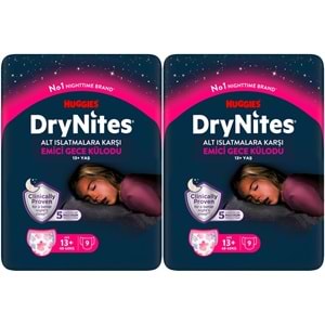 Drynites Emici Gece Külodu/Külot Bez Kız 13+ Yaş (48-60KG) X Large 18 Adet (2PK*9)