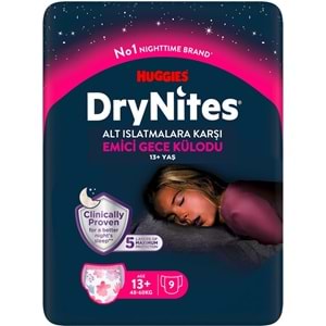 Drynites Emici Gece Külodu/Külot Bez Kız 13+ Yaş (48-60KG) X Large 81 Adet (9PK*9)