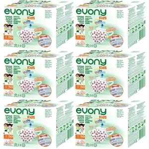 Evony 3 Katlı Filtreli Burun Telli Cerrahi Maske (Kids Çoçuklar İçin) 300 Lü Set (Desenli)