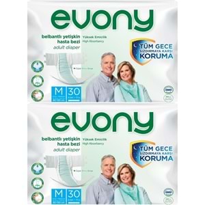 Evony Yetişkin Bezi Bel Bantlı Tekstil Yüzey M-Orta 60 Adet (2PK*30)