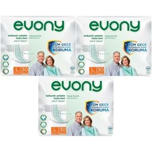 Evony Yetişkin Bezi Bel Bantlı Tekstil Yüzey L-Büyük 90 Adet (3PK*30)