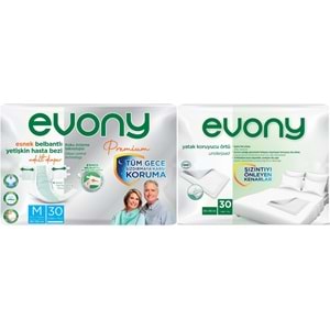 Evony Premium Yetişkin Bezi Bel Bantlı Tekstil Yüzey Orta 30 Adet+ Yatak Koruyucu Örtü 30 Adet