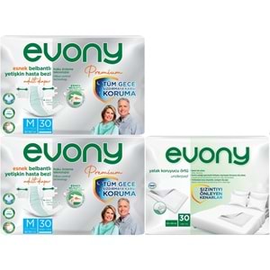 Evony Premium Yetişkin Bezi Bel Bantlı Tekstil Yüzey Orta 60 Adet+ Yatak Koruyucu Örtü 30 Adet