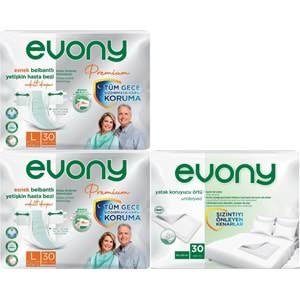 Evony Premium Yetişkin Bezi Bel Bantlı Tekstil Yüzey Büyük 60 Adet+Yatak Koruyucu Örtü 30 Adet