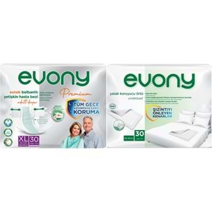 Evony Premium Yetişkin Bezi Bel Bantlı Tekstil Yüzey XL 30 Adet + Yatak Koruyucu Örtü 30 Adet