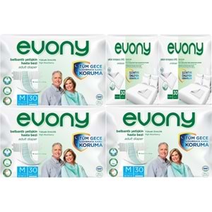 Evony Yetişkin Bezi Bel Bantlı Tekstil Yüzey Orta 90 Adet + Yatak Koruyucu Örtü 60 Adet