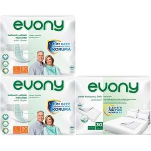 Evony Yetişkin Bezi Bel Bantlı Tekstil Yüzey L-Büyük 60 Adet + Yatak Koruyucu Örtü 30 Adet