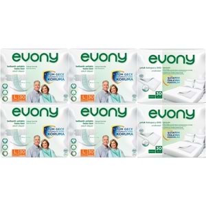 Evony Yetişkin Bezi Bel Bantlı Tekstil Yüzey L-Büyük 120 Adet + Yatak Koruyucu Örtü 60 Adet