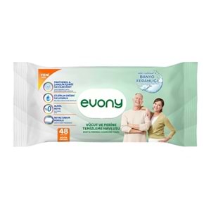Evony Yetişkin Vücut Perine Temizleme Islak Mendil Havlu 48 Yaprak XL Banyo Ferahlığı (2 Li Set)