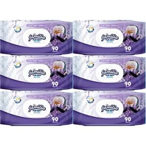 Familia Islak Havlu Mendil Lavantanın Ferahlığı 90 Yaprak Plastik Kapaklı 6 Lı Set 540 Yaprak