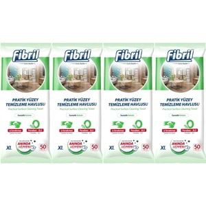 Fibril Yüzey Temizlik Havlusu 50 Yaprak XL Temizlik Kokulu 4 Lü Set 200 Yaprak Plastik Kapaklı