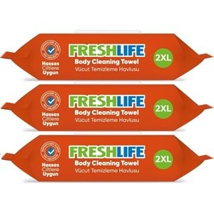 Freshlife Yetişkin Vücut Temizleme Islak Mendil Havlu 50 Yaprak XL (3 Lü Set)