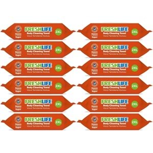 Freshlife Yetişkin Vücut Temizleme Islak Mendil Havlu 50 Yaprak XL (12 Li Set)