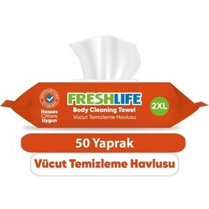 Freshlife Yetişkin Vücut Temizleme Islak Mendil Havlu 50 Yaprak XL (18 Li Set)