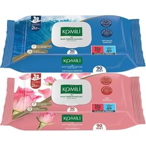 Komili Islak Havlu Mendil 90 Yaprak Karma 2 Li Set (Okyanus Esintisi-Gül Kokulu) 180 Yaprak