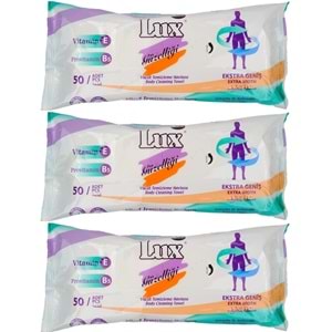 Lux Yetişkin Vücut Temizleme Islak Mendil Havlu 50 Yaprak XL (3 Lü Set)