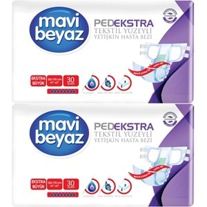 Mavi Beyaz Ped Ekstra Tekstil Yüzeyli Bel Bantlı Yetişkin Bezi XL -Extra Large -Ekstra Büyük 60 Adet