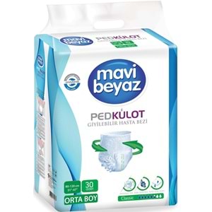 Mavi Beyaz Ped Emici Külot Yetişkin Bezi M -Medium Orta 30 Adet + Yatak Koruyucu Örtü 60*90CM 30 Adt