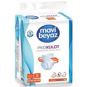 Mavi Beyaz Ped Emici Külot Yetişkin Bezi XL 30 Adet + Yatak Koruyucu 30 Adet + Temizleme Havlusu 1 Pk
