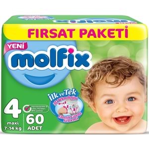 Molfix Bebek Bezi 4 Beden 7-14 KG Maxi 186 Adet Aylık Fırsat Pk + 9 Adet Islak Havlu