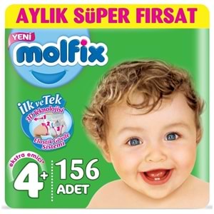 Molfix Bebek Bezi 4+ Beden 9-16 KG Maxi Plus 156 Adet Aylık Fırsat Pk + 9 Adet Islak Havlu