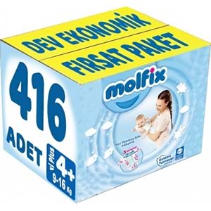 Molfix Bebek Bezi Beden:4+ (9-16Kg) Maxi Plus 416 Adet Dev Ekonomik Fırsat Pk