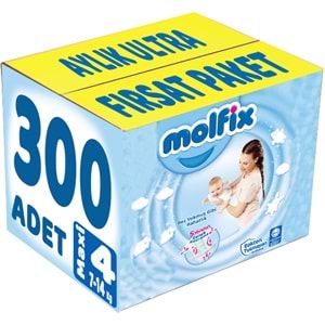 Molfix Bebek Bezi 4 Beden 7-14 KG Maxi 300 Adet Aylık Ultra Fırsat Pk