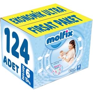 Molfix Bebek Bezi 6 Beden 15+ KG Extra Large 124 Adet Ekonomik Ultra Fırsat Pk