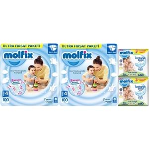 Molfix Bebek Bezi 4 Beden 7-14 KG Maxi 200 Adet Ekonomik Ultra Fırsat Pk+6 Adet Islak Mendil