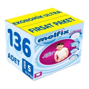 Molfix Külot Bebek Bezi 5 Beden 12-17 KG Junior 136 Adet Ekonomik Ultra Fırsat Pk