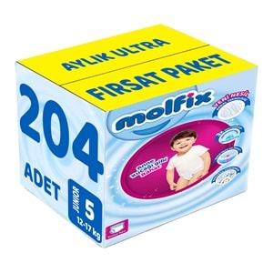 Molfix Külot Bebek Bezi 5 Beden 12-17 KG Junior 204 Adet Aylık Ultra Fırsat Pk