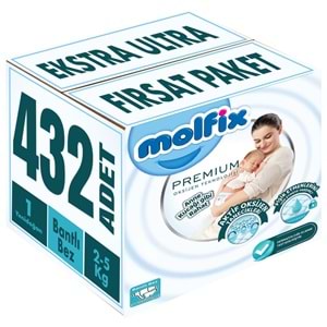Molfix Premium Bebek Bezi 1 Beden 2-5 KG Yeni Doğan 432 Adet Ekstra Ultra Fırsat Pk