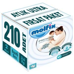 Molfix Premium Bebek Bezi 2 Beden 3-6 KG Mini 210 Adet Aylık Ultra Fırsat Pk