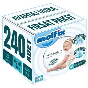 Molfix Premium Bebek Bezi 3 Beden 4-9 KG Midi 240 Adet Avataj Ultra Fırsat Pk